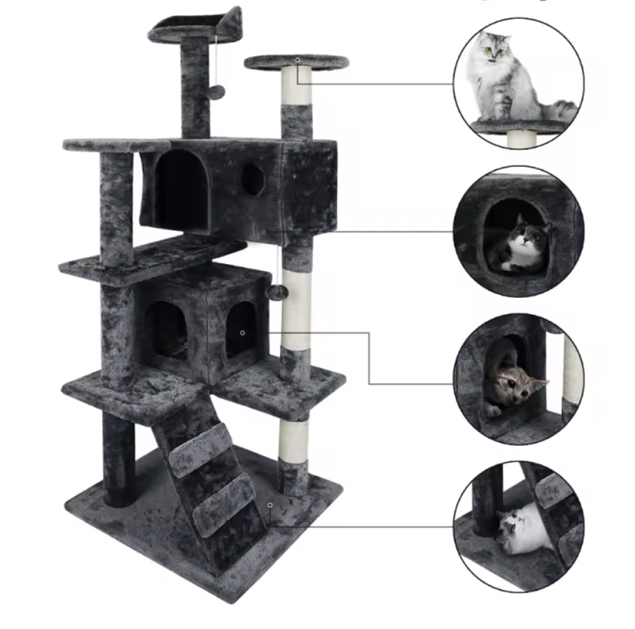 XXL Multi-Niveau Krabpaal – Krabmeubel met Speelhuis, Krabpalen en Gezellig Condo voor Katten