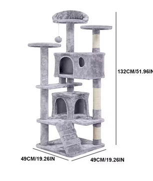 XXL Multi-Niveau Krabpaal – Krabmeubel met Speelhuis, Krabpalen en Gezellig Condo voor Katten