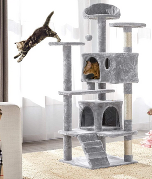 XXL Multi-Niveau Krabpaal – Krabmeubel met Speelhuis, Krabpalen en Gezellig Condo voor Katten