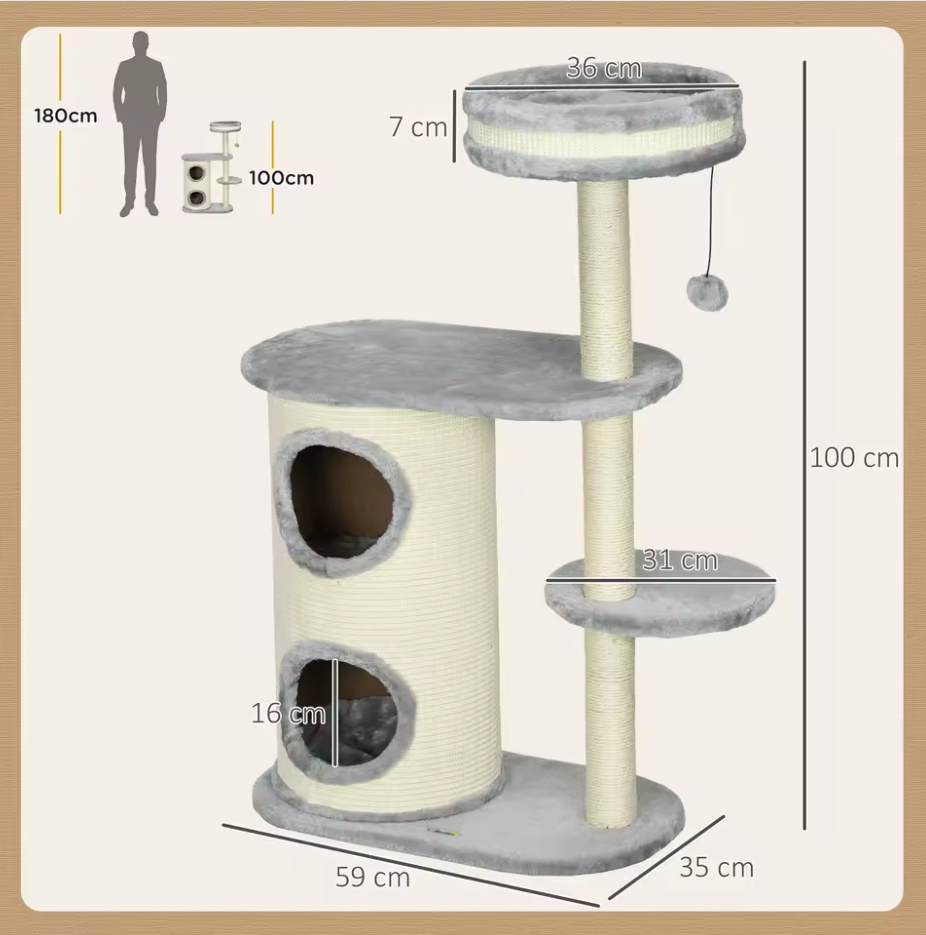 Sedia Krabpaal – Klimboom met Krabvat – Grijs en licht beige