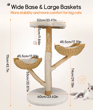 Premium Design Kattenboom van Natuurlijk Hout - Krabmeubel met Wasbare Kussens