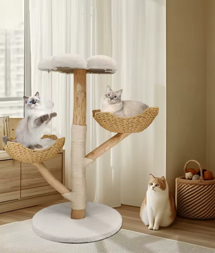 Premium Design Kattenboom van Natuurlijk Hout - Krabmeubel met Wasbare Kussens