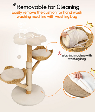 Premium Design Kattenboom van Natuurlijk Hout - Krabmeubel met Wasbare Kussens