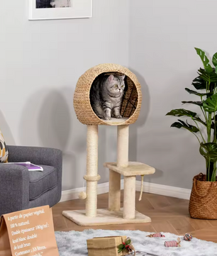 Kattenmeubel met Groot Bolhuis – Krabboom met Sisalpalen, Speelbal en Touw
