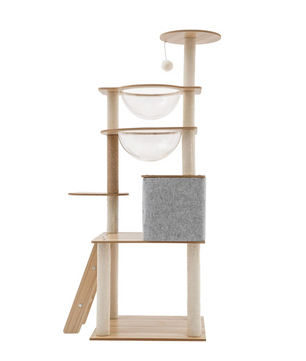 5-Laags Kattenklimrek – Houten Kattenmeubel met Krabpaal, Nest en Speelboom – 135cm Hoog