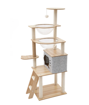 5-Laags Kattenklimrek – Houten Kattenmeubel met Krabpaal, Nest en Speelboom – 135cm Hoog