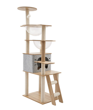 5-Laags Kattenklimrek – Houten Kattenmeubel met Krabpaal, Nest en Speelboom – 135cm Hoog