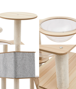 5-Laags Kattenklimrek – Houten Kattenmeubel met Krabpaal, Nest en Speelboom – 135cm Hoog