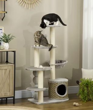 Moderne Kattenkrabpaal met Grot, Hangmat en Klimplatforms – 115,5cm Hoog