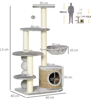Moderne Kattenkrabpaal met Grot, Hangmat en Klimplatforms – 115,5cm Hoog