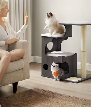 Krabpaal 86 cm – Compacte Cat Tree met Pluche Wasbare Kussens en Sisal Krabpalen