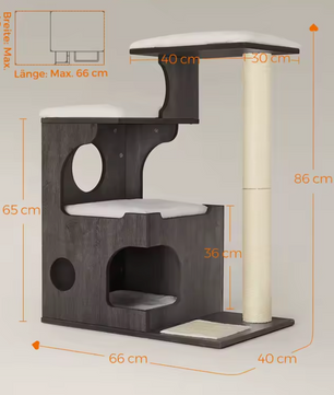 Krabpaal 86 cm – Compacte Cat Tree met Pluche Wasbare Kussens en Sisal Krabpalen