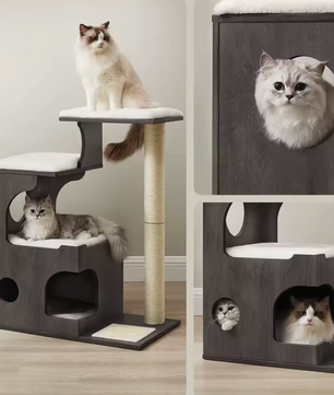 Krabpaal 86 cm – Compacte Cat Tree met Pluche Wasbare Kussens en Sisal Krabpalen