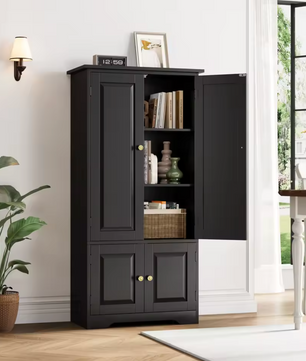 George Landelijke Stijl Opbergkast – Wit/Zwart – Kabinet Kast met 4 Deuren