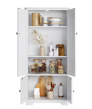 George Landelijke Stijl Opbergkast – Wit/Zwart – Kabinet Kast met 4 Deuren