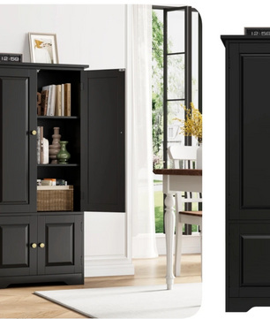 George Landelijke Stijl Opbergkast – Wit/Zwart – Kabinet Kast met 4 Deuren