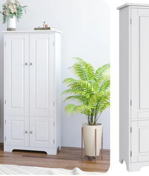 George Landelijke Stijl Opbergkast – Wit/Zwart – Kabinet Kast met 4 Deuren