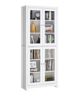 George Kabinetkast met 4 Glazen Deuren – Wit – 190x80x33cm