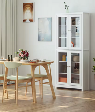 George Kabinetkast met 4 Glazen Deuren – Wit – 190x80x33cm