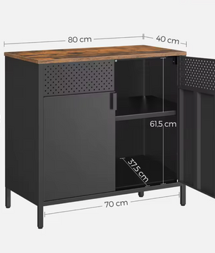 Industriële Stalen Opbergkast – 80x40x76cm – Dressoir met Dubbele Deuren en Verstelbare Plank