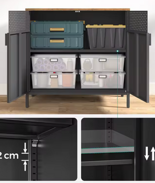 Industriële Stalen Opbergkast – 80x40x76cm – Dressoir met Dubbele Deuren en Verstelbare Plank