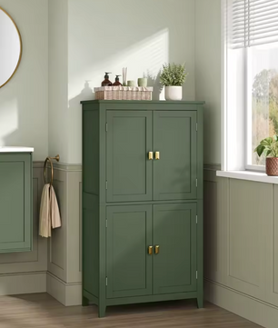 Highboard Opbergkast met 4 Deuren – Verstelbare Planken – 110cm Hoog – Bosgroen