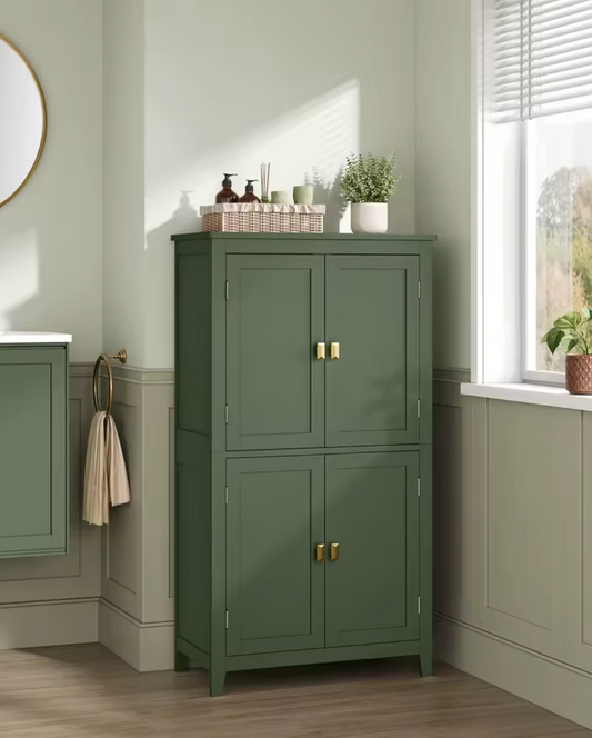 Highboard Opbergkast met 4 Deuren – Verstelbare Planken – 110cm Hoog – Bosgroen