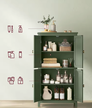 Highboard Opbergkast met 4 Deuren – Verstelbare Planken – 110cm Hoog – Bosgroen