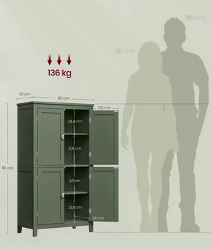 Highboard Opbergkast met 4 Deuren – Verstelbare Planken – 110cm Hoog – Bosgroen