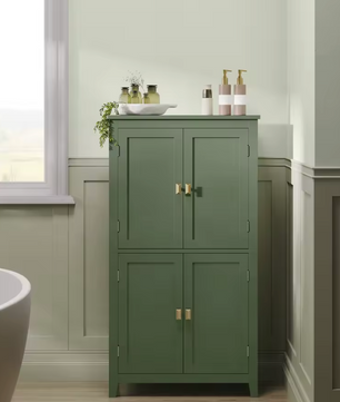 Highboard Opbergkast met 4 Deuren – Verstelbare Planken – 110cm Hoog – Bosgroen