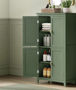 Highboard Opbergkast met 4 Deuren – Verstelbare Planken – 110cm Hoog – Bosgroen