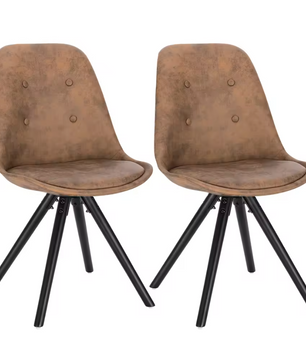 Set van 2 Nordic Eetkamerstoelen – Ontbijt en Keukenkruk met Rugleuning – Zacht Gewatteerde Zitting – Massief Houten Poten