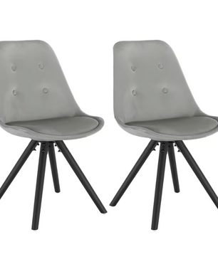 Set van 2 Nordic Eetkamerstoelen – Ontbijt en Keukenkruk met Rugleuning – Zacht Gewatteerde Zitting – Massief Houten Poten