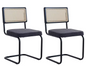 Set van 2 Retro Eetkamerstoelen – Rotan Look – Comfortabele Fluwelen Zitting – Stevig Metalen Frame – Boog Rugleuning – Natuurlijke Kleur