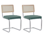 Set van 2 Retro Eetkamerstoelen – Rotan Look – Comfortabele Fluwelen Zitting – Stevig Metalen Frame – Boog Rugleuning – Natuurlijke Kleur