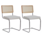 Set van 2 Retro Eetkamerstoelen – Rotan Look – Comfortabele Fluwelen Zitting – Stevig Metalen Frame – Boog Rugleuning – Natuurlijke Kleur
