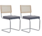 Set van 2 Retro Eetkamerstoelen – Rotan Look – Comfortabele Fluwelen Zitting – Stevig Metalen Frame – Boog Rugleuning – Natuurlijke Kleur