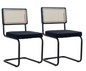 Set van 2 Retro Eetkamerstoelen – Rotan Look – Comfortabele Fluwelen Zitting – Stevig Metalen Frame – Boog Rugleuning – Natuurlijke Kleur