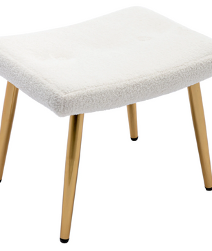 Luxe Fluffy Fauteuil met Kruk – Moderne Gestoffeerde Leesstoel met Gouden Poten – Wit