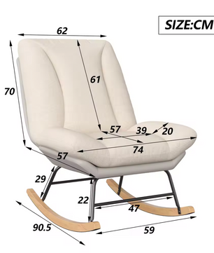 Japandi Luxe Fauteuil – Gestoffeerde Schommelstoel met Houten Basis – Licht beige