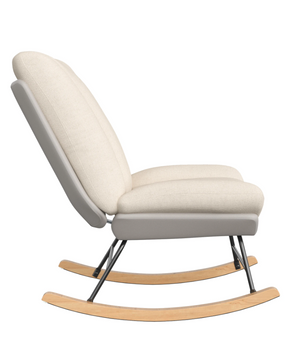 Japandi Luxe Fauteuil – Gestoffeerde Schommelstoel met Houten Basis – Licht beige