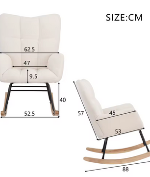 Fleece Schommelstoel – Wit – Comfortabele Fauteuil met Armleuningen – 62.5x88x96 cm
