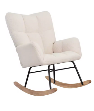 Fleece Schommelstoel – Wit – Comfortabele Fauteuil met Armleuningen – 62.5x88x96 cm