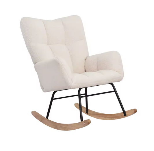 Fleece Schommelstoel – Wit – Comfortabele Fauteuil met Armleuningen – 62.5x88x96 cm