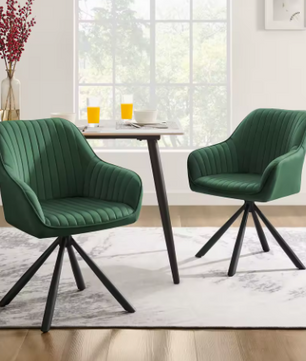 Stoelen Set van 2 Fluwelen Eetkamerstoelen met Armleuningen – Gestoffeerde Keukenstoelen tot 120 kg – Ergonomisch Design – Karamel Bruin & Groen