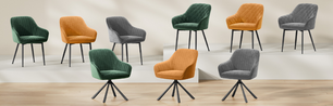 Stoelen Set van 2 Fluwelen Eetkamerstoelen met Armleuningen – Gestoffeerde Keukenstoelen tot 120 kg – Ergonomisch Design – Karamel Bruin & Groen