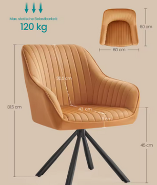 Stoelen Set van 2 Fluwelen Eetkamerstoelen met Armleuningen – Gestoffeerde Keukenstoelen tot 120 kg – Ergonomisch Design – Karamel Bruin & Groen