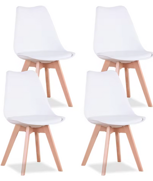 Set van 4 Nordic Eetkamerstoelen – Ergonomisch Design met Massief Houten Poten en Gewatteerde PU Zitting – Modern, Comfortabel en Stijlvol voor Woonkamer, Eetkamer of Kantoor