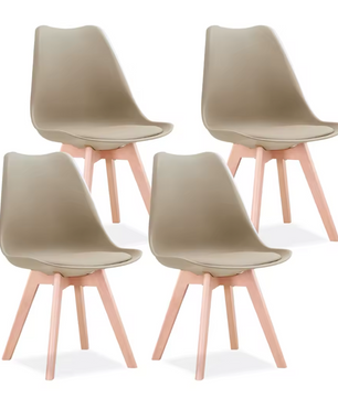 Set van 4 Nordic Eetkamerstoelen – Ergonomisch Design met Massief Houten Poten en Gewatteerde PU Zitting – Modern, Comfortabel en Stijlvol voor Woonkamer, Eetkamer of Kantoor