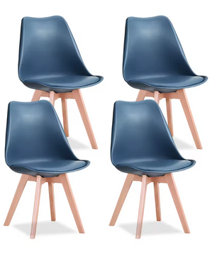 Set van 4 Nordic Eetkamerstoelen – Ergonomisch Design met Massief Houten Poten en Gewatteerde PU Zitting – Modern, Comfortabel en Stijlvol voor Woonkamer, Eetkamer of Kantoor